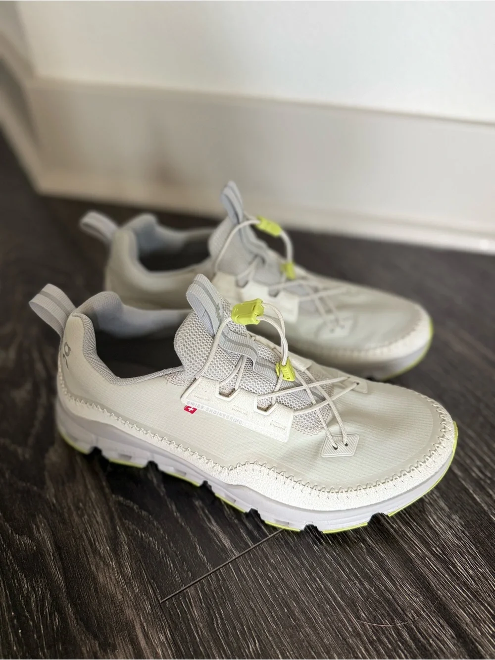 On Running Women's Athletic Shoes in Light Gray with Neon Yellow Accents